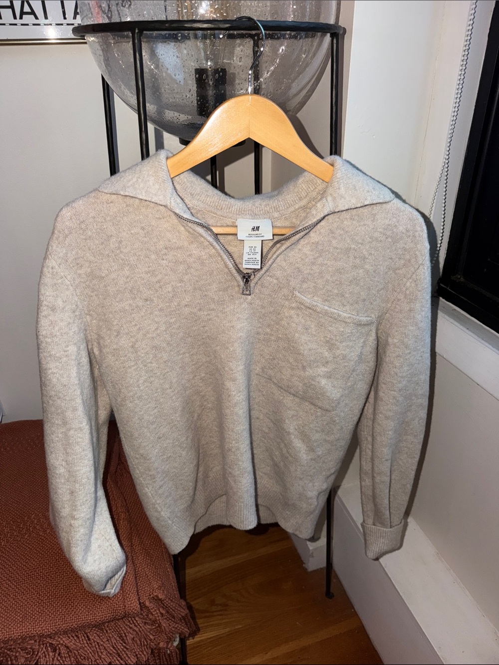 H&M Beige Zip-Up Cowl Neck Sweater